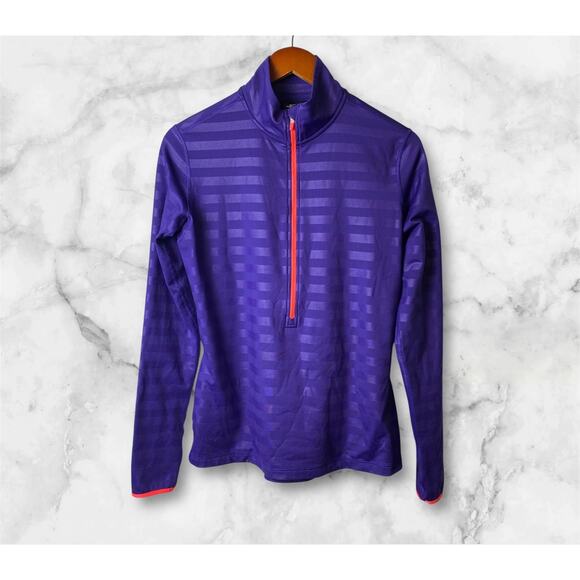 Nike Pro Dri-Fit Women's Purple Striped 1/4 Zip Thumb Hole Pullover Size Large - Picture 1 of 10